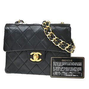 CHANEL CC Mini Matelasse Chain Shoulder Bag Leather Black GHW Vintage 867RF811